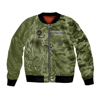 Montford Point Marines Bomber Jacket Flame Fire Military Green Camo