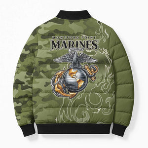 Montford Point Marines Bomber Puffer Jacket Flame Fire Military Green Camo