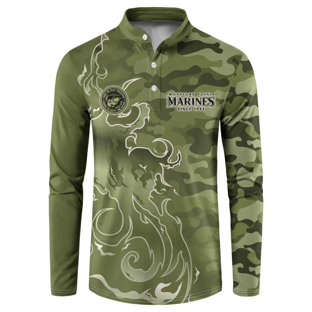 Montford Point Marines Button Sweatshirt Flame Fire Military Green Camo