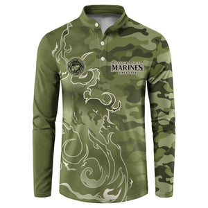 Montford Point Marines Button Sweatshirt Flame Fire Military Green Camo