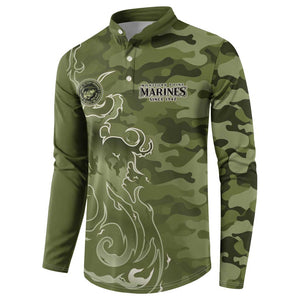 Montford Point Marines Button Sweatshirt Flame Fire Military Green Camo