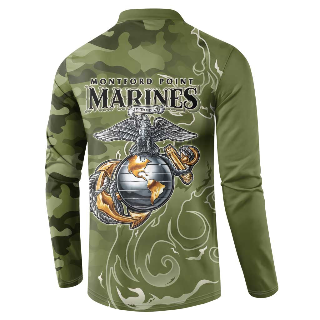 Montford Point Marines Button Sweatshirt Flame Fire Military Green Camo