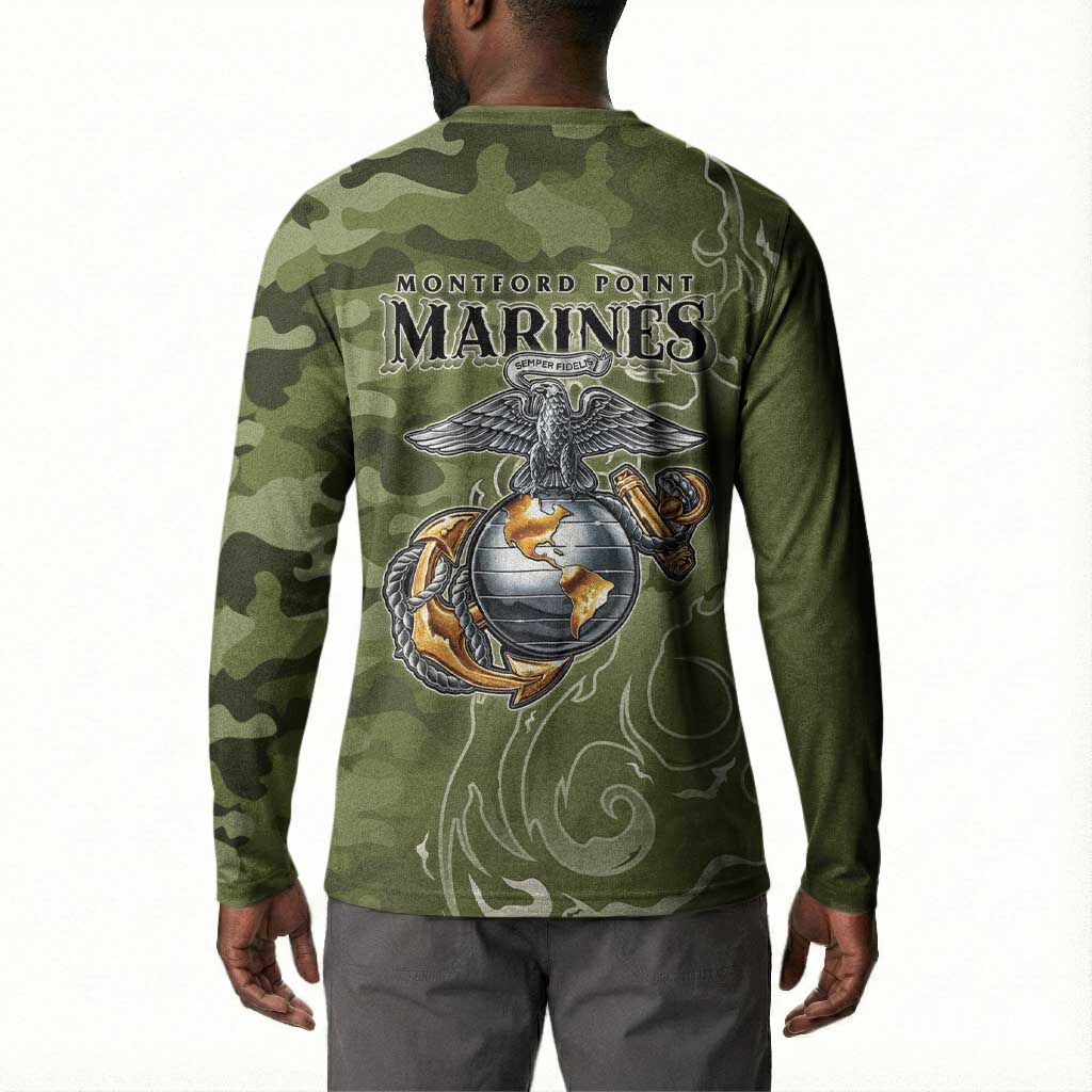 Montford Point Marines Button Sweatshirt Flame Fire Military Green Camo