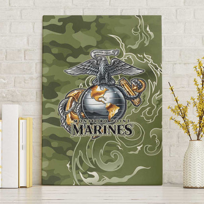 Montford Point Marines Canvas Wall Art Flame Fire Military Green Camo