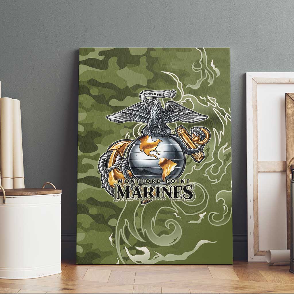 Montford Point Marines Canvas Wall Art Flame Fire Military Green Camo