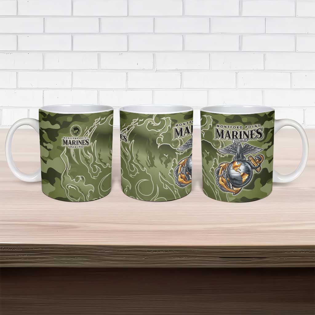 Montford Point Marines Ceramic Mug Flame Fire Military Green Camo