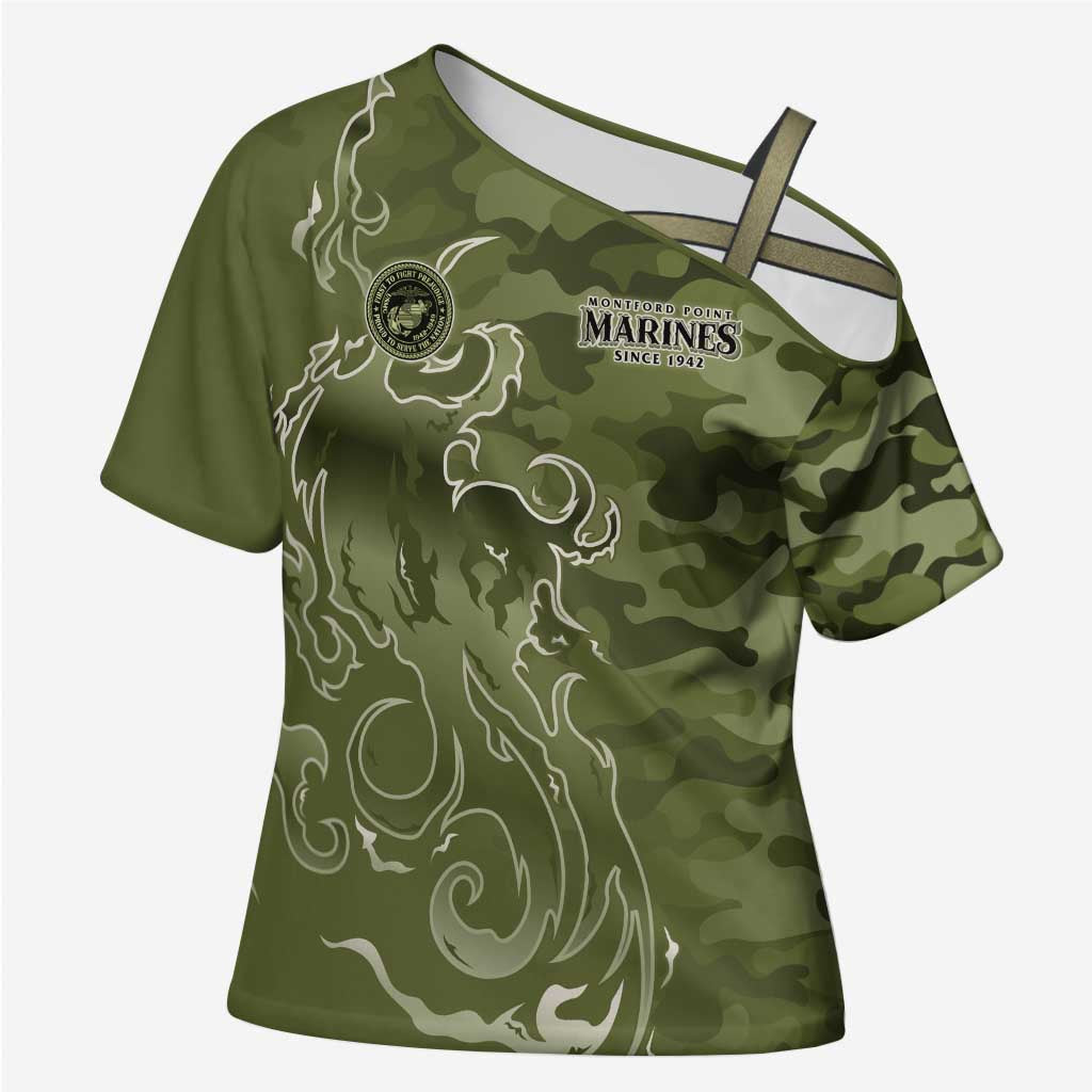 Montford Point Marines Cross Shoulder Shirt Flame Fire Military Green Camo