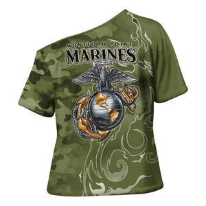 Montford Point Marines Cross Shoulder Shirt Flame Fire Military Green Camo