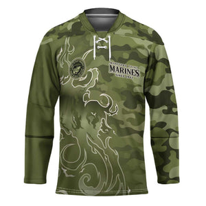 Montford Point Marines Hockey Jersey Flame Fire Military Green Camo