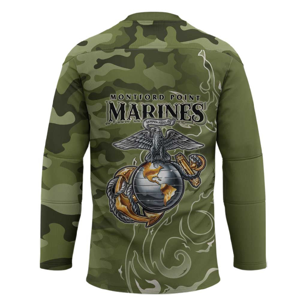 Montford Point Marines Hockey Jersey Flame Fire Military Green Camo