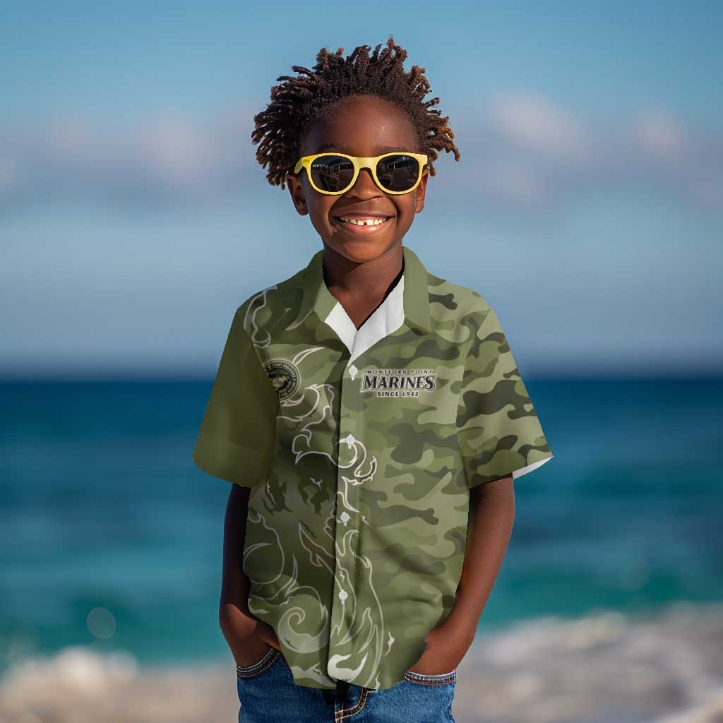 Montford Point Marines Kid Hawaiian Shirt Flame Fire Military Green Camo