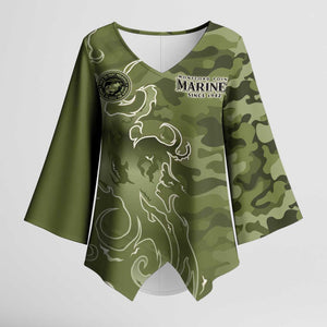 Montford Point Marines Kimono Sleeve Blouse Flame Fire Military Green Camo