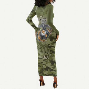 Montford Point Marines Long Sleeve Bodycon Dress Flame Fire Military Green Camo