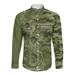 Montford Point Marines Long Sleeve Button Shirt Flame Fire Military Green Camo