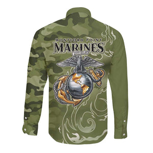 Montford Point Marines Long Sleeve Button Shirt Flame Fire Military Green Camo