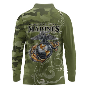 Montford Point Marines Long Sleeve Polo Shirt Flame Fire Military Green Camo