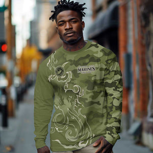 Montford Point Marines Long Sleeve Shirt Flame Fire Military Green Camo
