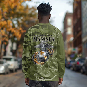 Montford Point Marines Long Sleeve Shirt Flame Fire Military Green Camo
