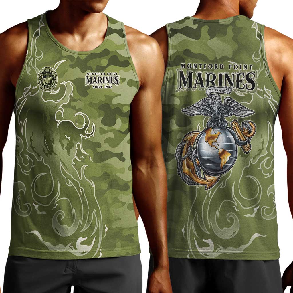 Montford Point Marines Men Tank Top Flame Fire Military Green Camo