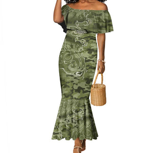 Montford Point Marines Mermaid Dress Flame Fire Military Green Camo