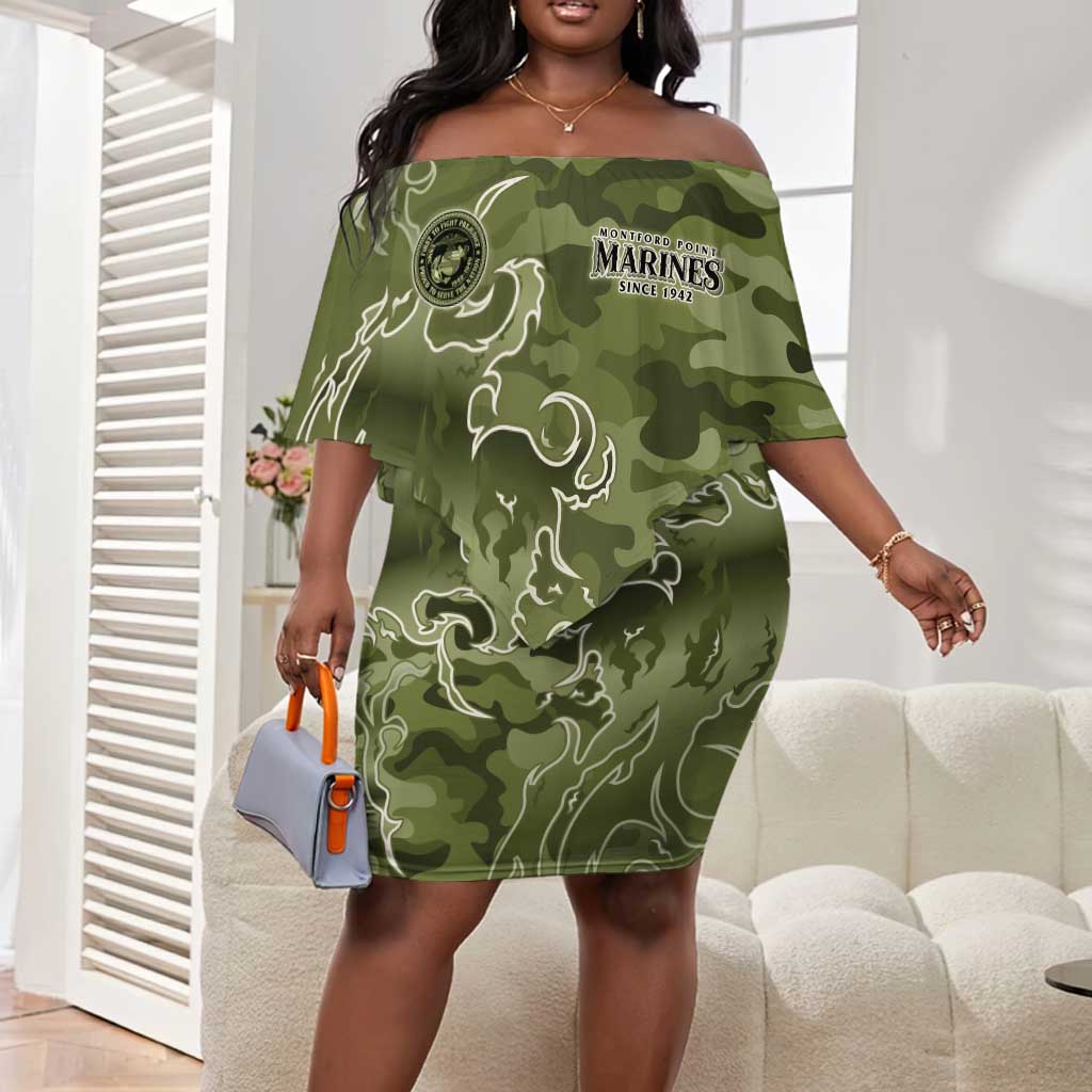 Montford Point Marines Off Shoulder Short Dress Flame Fire Military Green Camo