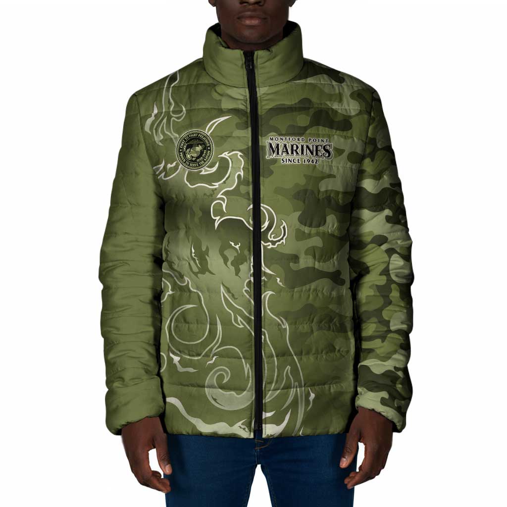 Montford Point Marines Padded Jacket Flame Fire Military Green Camo