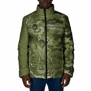 Montford Point Marines Padded Jacket Flame Fire Military Green Camo