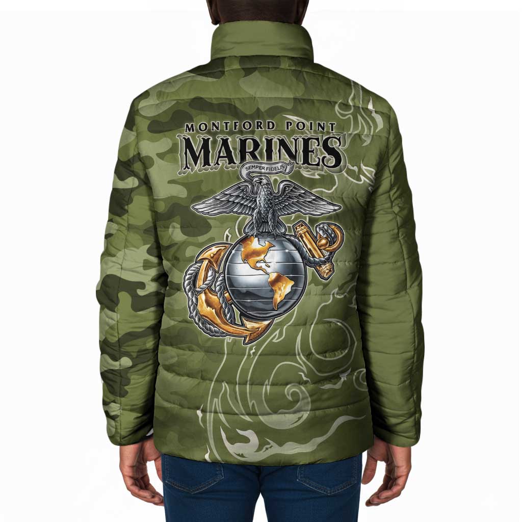 Montford Point Marines Padded Jacket Flame Fire Military Green Camo