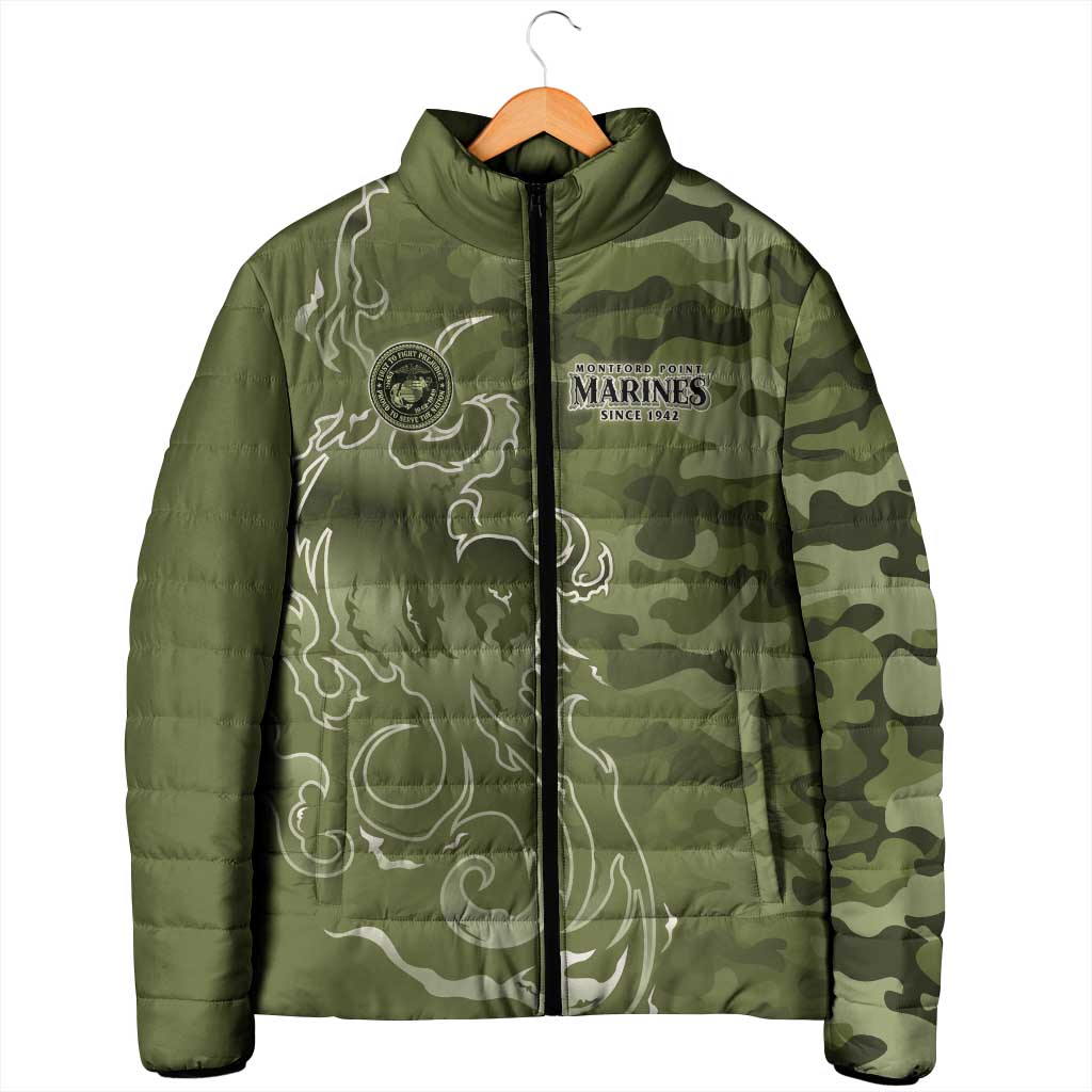Montford Point Marines Padded Jacket Flame Fire Military Green Camo