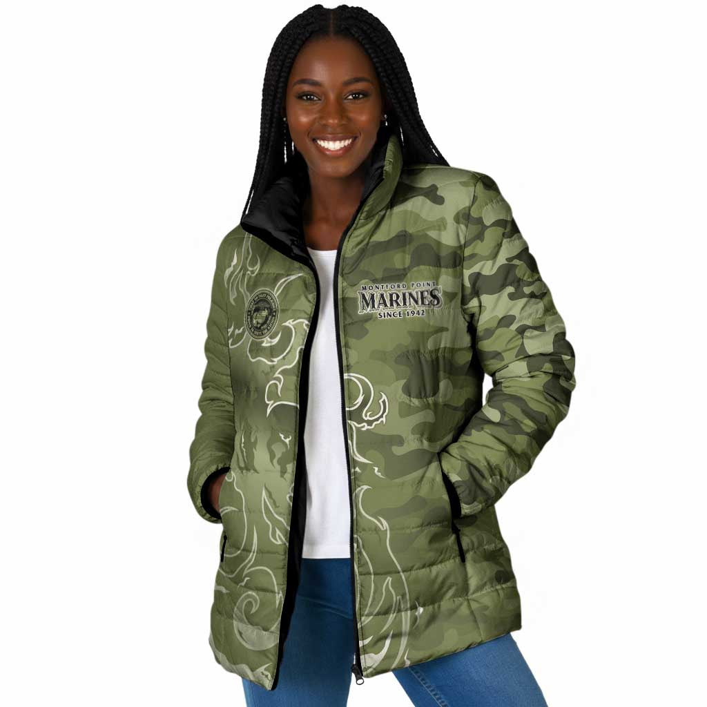 Montford Point Marines Padded Jacket Flame Fire Military Green Camo