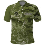 Montford Point Marines Polo Shirt Flame Fire Military Green Camo