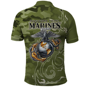 Montford Point Marines Polo Shirt Flame Fire Military Green Camo