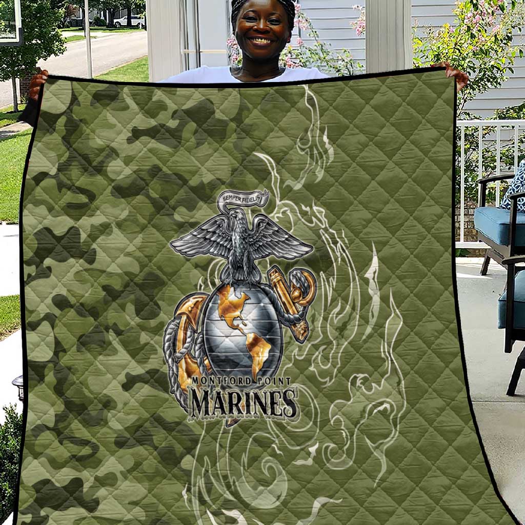 Montford Point Marines Quilt Flame Fire Military Green Camo