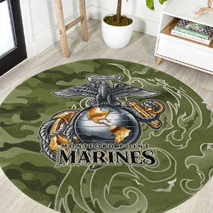 Montford Point Marines Round Carpet Flame Fire Military Green Camo