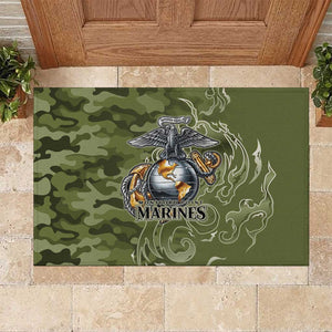 Montford Point Marines Rubber Doormat Flame Fire Military Green Camo