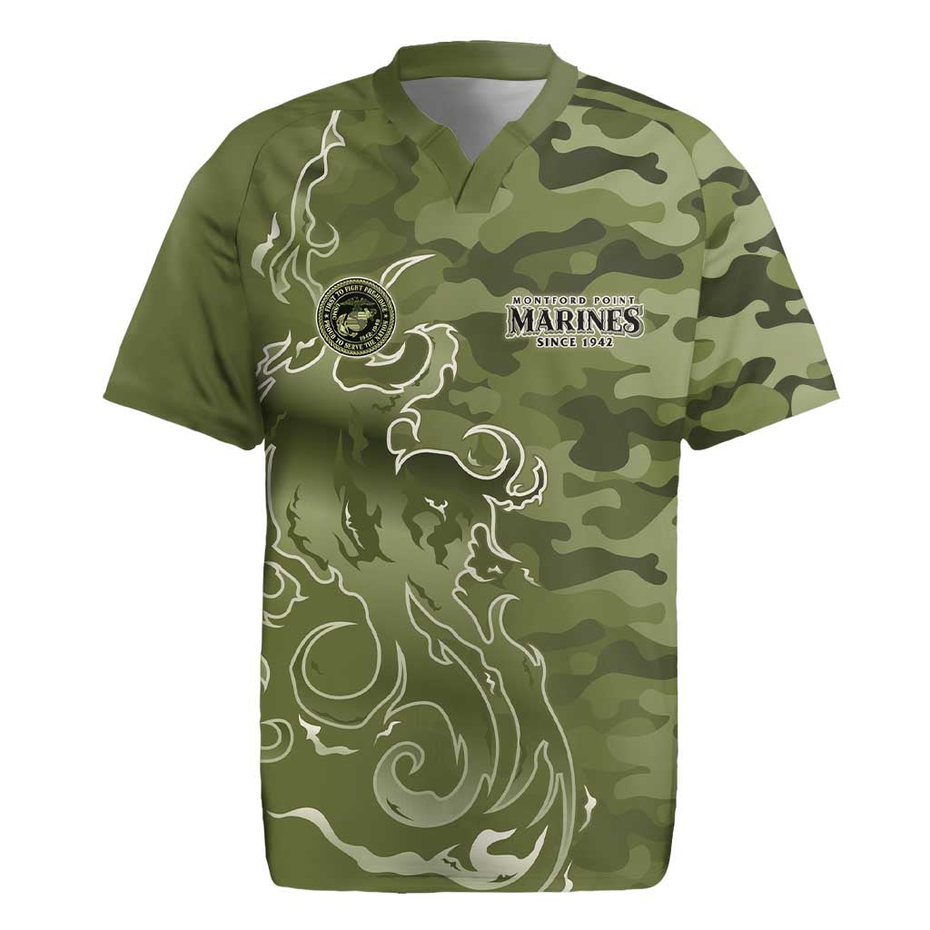 Montford Point Marines Rugby Jersey Flame Fire Military Green Camo