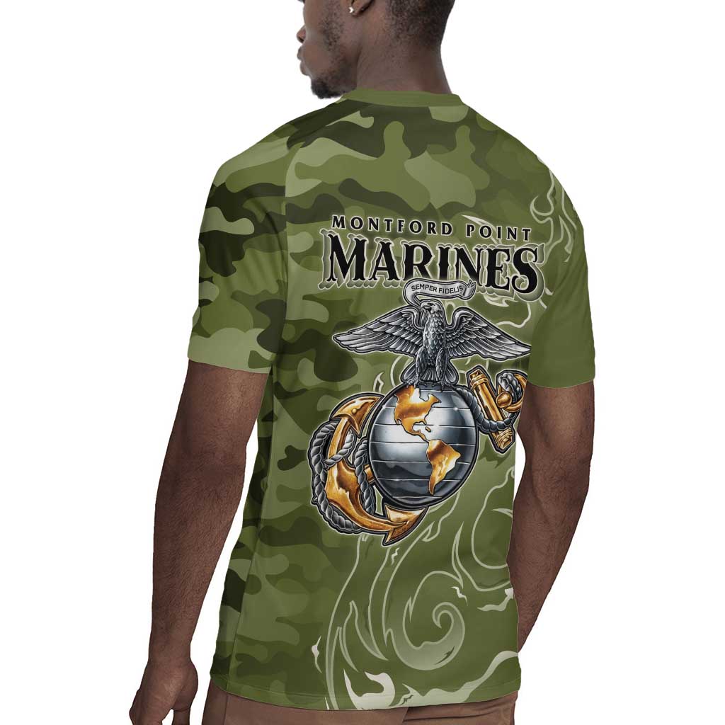 Montford Point Marines Rugby Jersey Flame Fire Military Green Camo