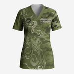 Montford Point Marines Scrub Top Flame Fire Military Green Camo