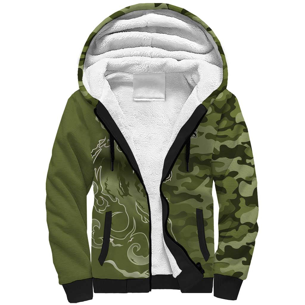 Montford Point Marines Sherpa Hoodie Flame Fire Military Green Camo