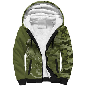 Montford Point Marines Sherpa Hoodie Flame Fire Military Green Camo