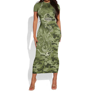 Montford Point Marines Short Sleeve Bodycon Dress Flame Fire Military Green Camo