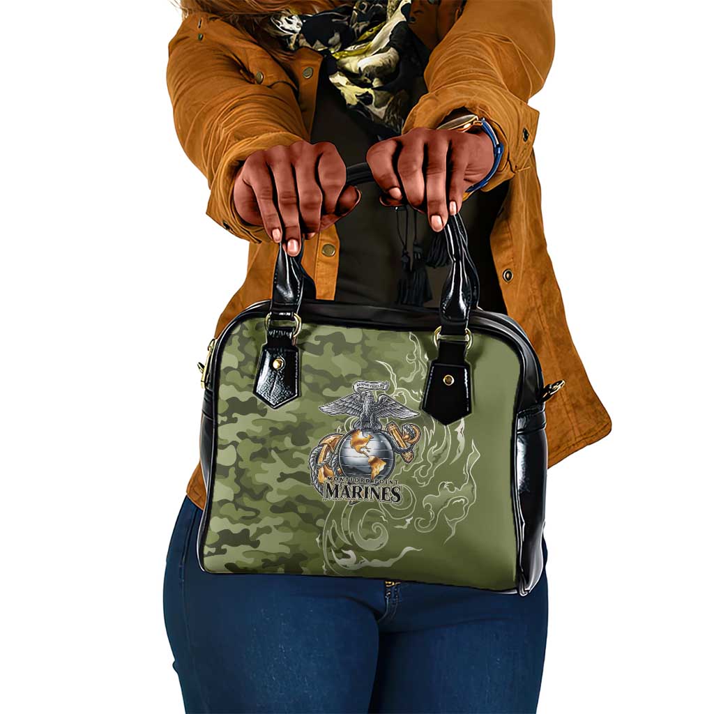 Montford Point Marines Shoulder Handbag Flame Fire Military Green Camo