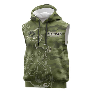 Montford Point Marines Sleeveless Hoodie Flame Fire Military Green Camo