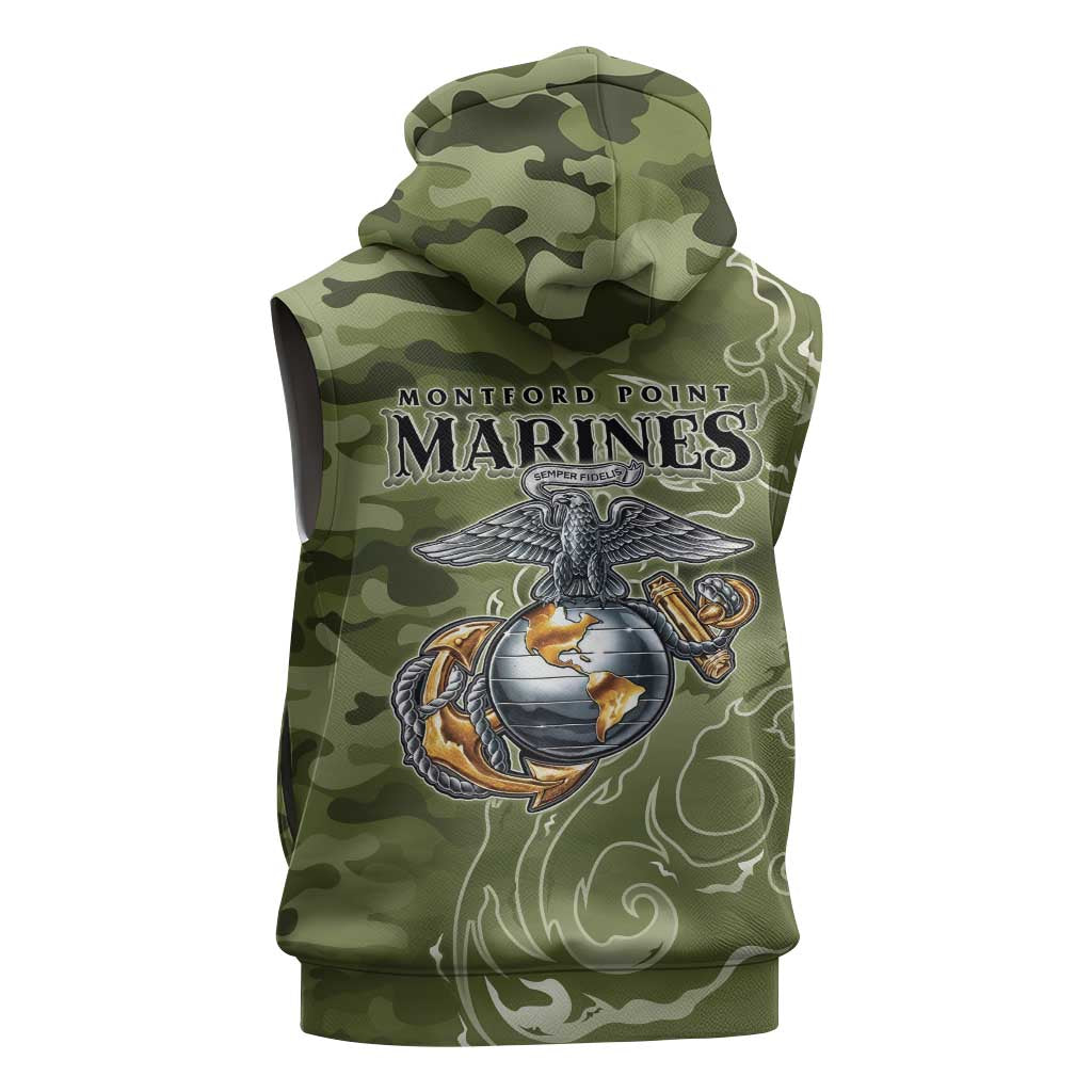 Montford Point Marines Sleeveless Hoodie Flame Fire Military Green Camo