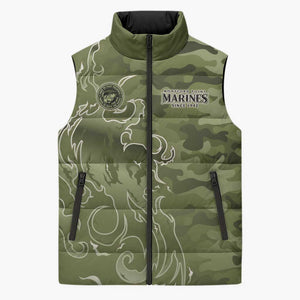 Montford Point Marines Sleeveless Puffer Jacket Flame Fire Military Green Camo