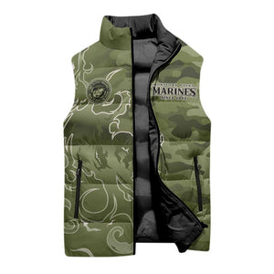 Montford Point Marines Sleeveless Puffer Jacket Flame Fire Military Green Camo