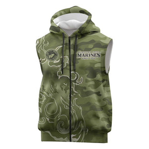 Montford Point Marines Sleeveless Zip Hoodie Flame Fire Military Green Camo