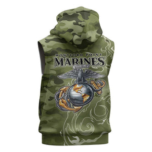 Montford Point Marines Sleeveless Zip Hoodie Flame Fire Military Green Camo