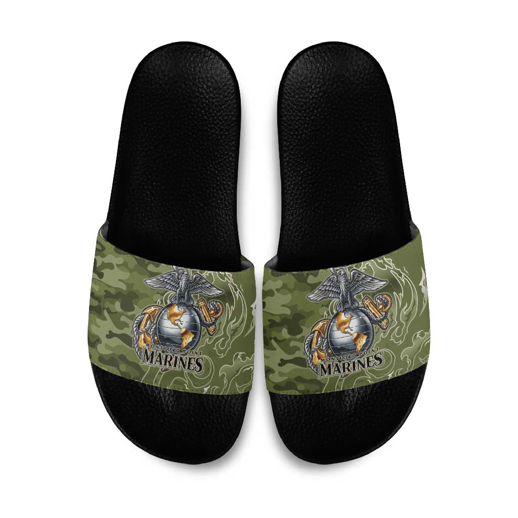 Montford Point Marines Slide Sandals Flame Fire Military Green Camo