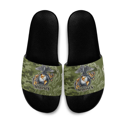 Montford Point Marines Slide Sandals Flame Fire Military Green Camo